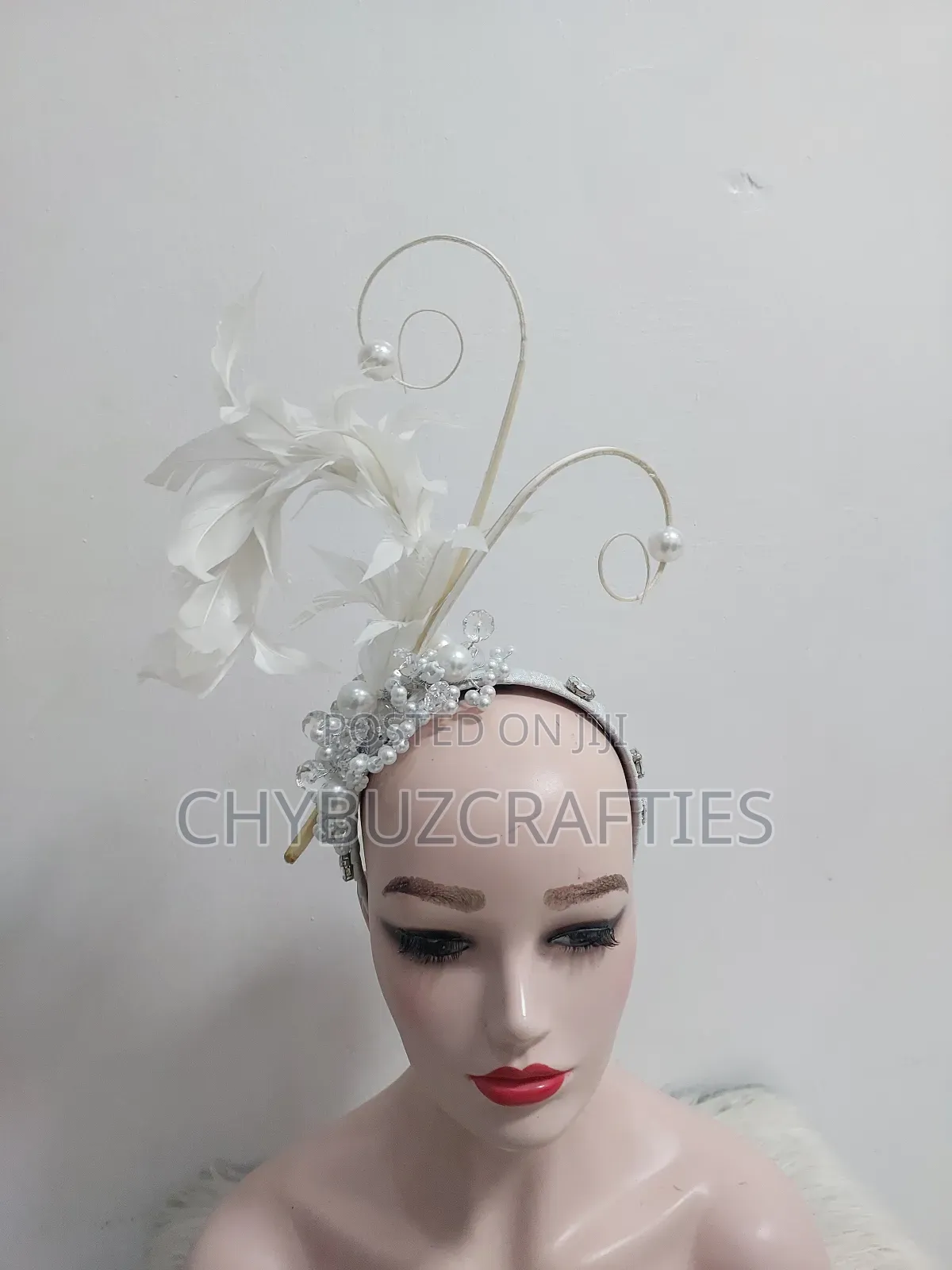 White Beaded Facinator
