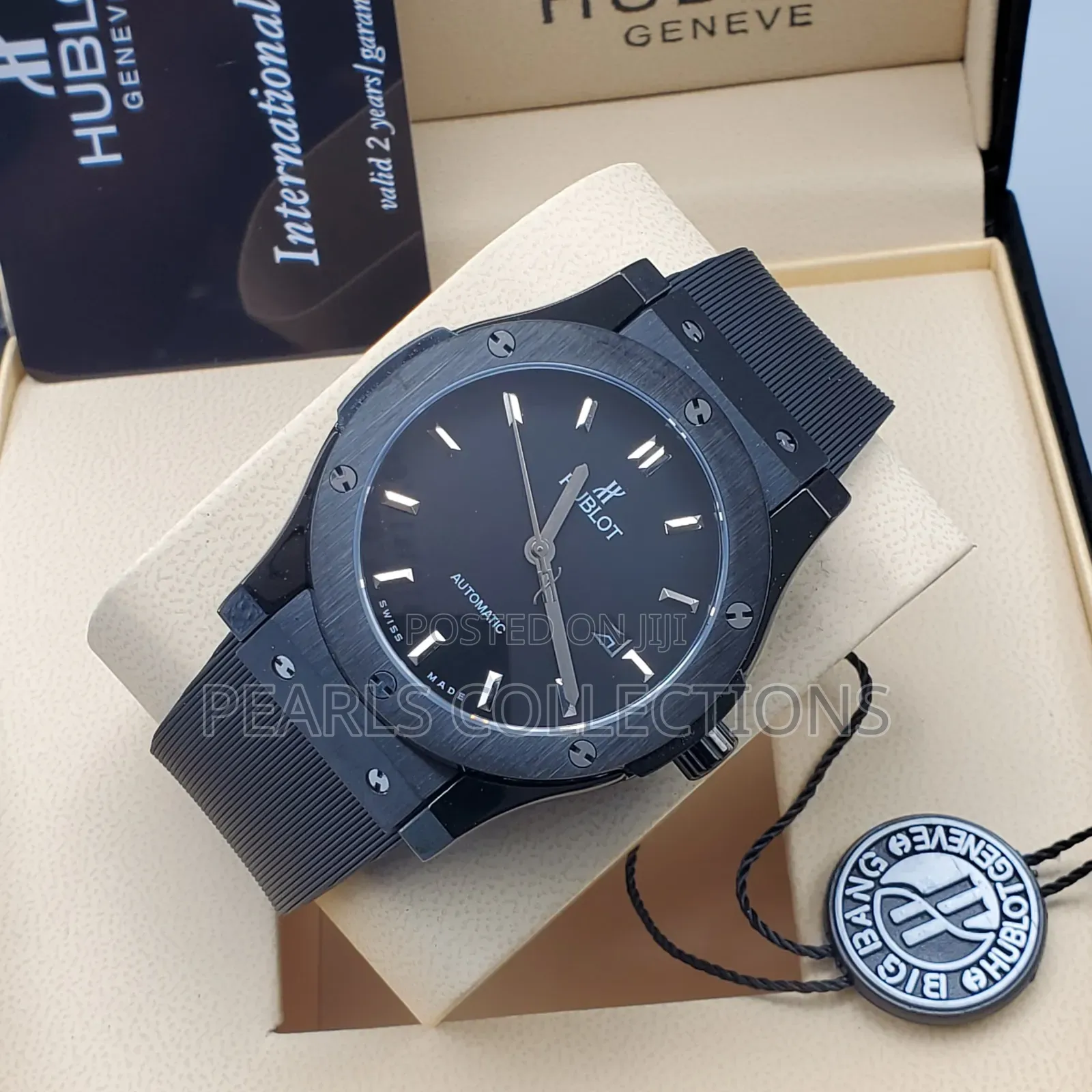 Hublot Automatic Black Face Leather Watch