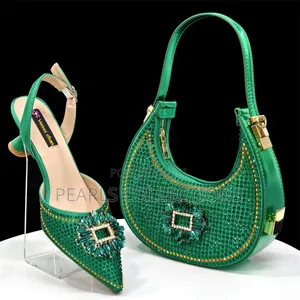 Wedding Shoe and Bag Set (Green and Black Color)