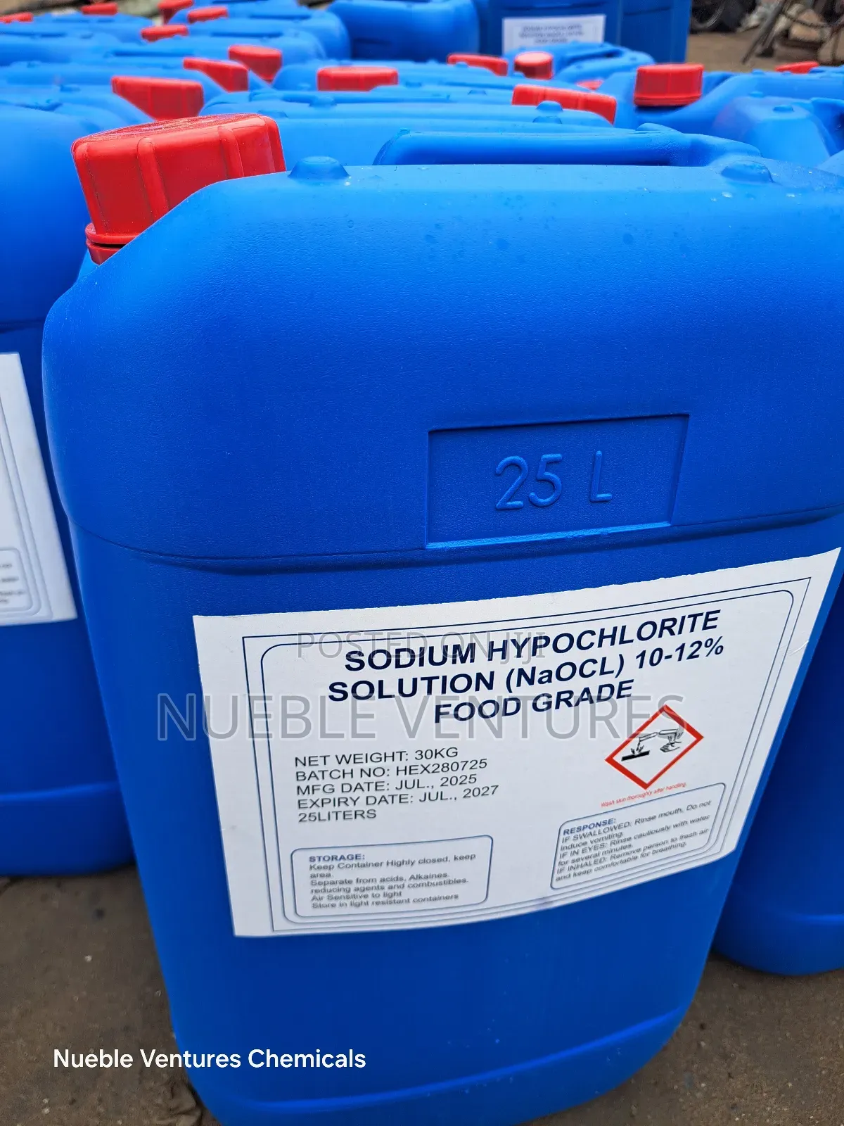 Sodium Hypochlorite/Bleach Bottle, Keg, Drum, Ibc.