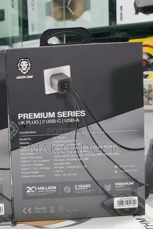 Green Lion Premium Series Foldable Wall Charger Uk Plug Pd 65w - Gray