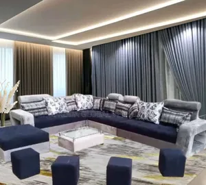 Conference U-Shaped Couch. 9 Seaters Sofa Chairs With Table and Stools