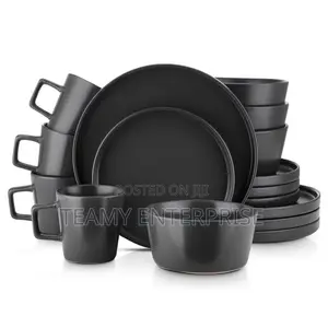 16 PCS Dinner Set Black - Plates, Mini Plates, Cereal Bowls, Cups
