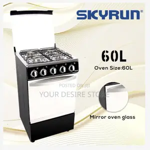 Skyrun 4 Burners(4+0) Gas Cooker, Automatic Ignition+ 60l Oven Black