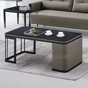 Rectangular Marble Center Table With Coated Leather Metal