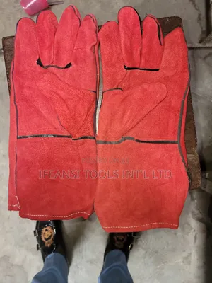 Leather Long Red Hand Gloves