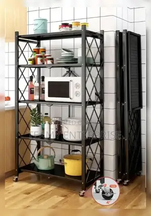 5 Tier Foldable Rack - Multifunctional Kitchen Metal Storage Wt Wheels