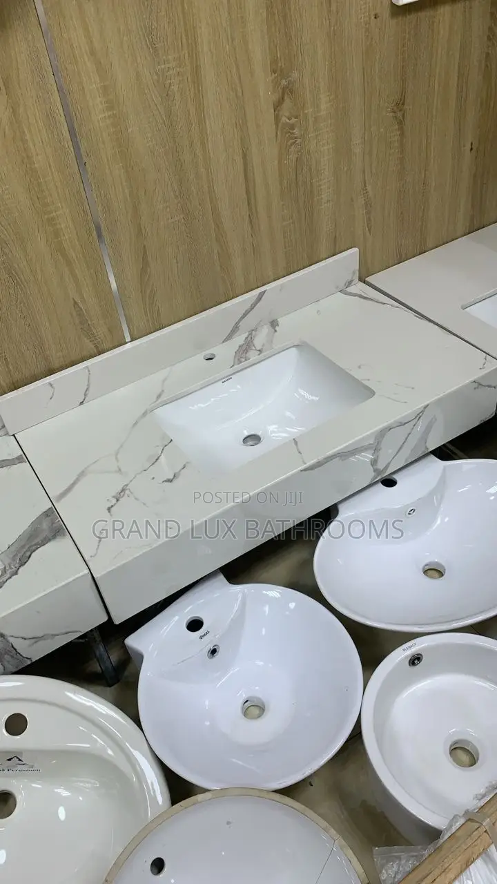 Marble Top Bathroom Vanity With Rectangular Integrated Sink