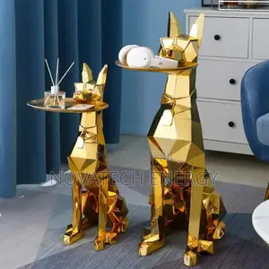 Pixel Design Golden Dog Sculpture With Tray