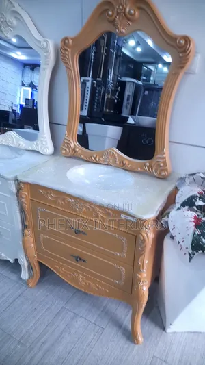 Marble Top Bathroom Basin Cabinet With Mirror