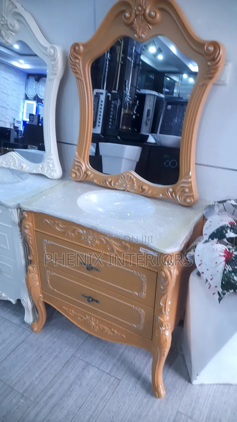 Marble Top Bathroom Basin Cabinet With Mirror