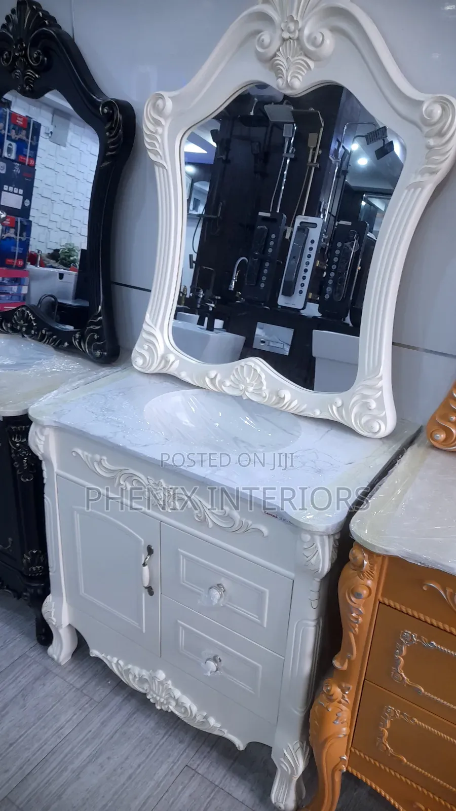 Marble Top Bathroom Basin Cabinet With Mirror