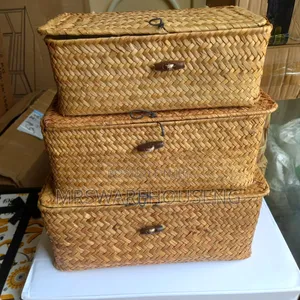 3in1 Rectangular Seagrass Basket Storage Organizer Wicker Basket