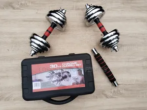 2-in-1 Multi Purpose Pairs of 15kg Chrome Adjustable Dumbbell .