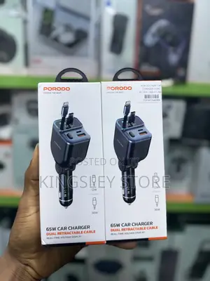 Porodo 65w Car Charger Dual Retractable Cable - Black