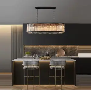 Led Retro American Black Round Crystal Hanging Lamps Chandelier Light