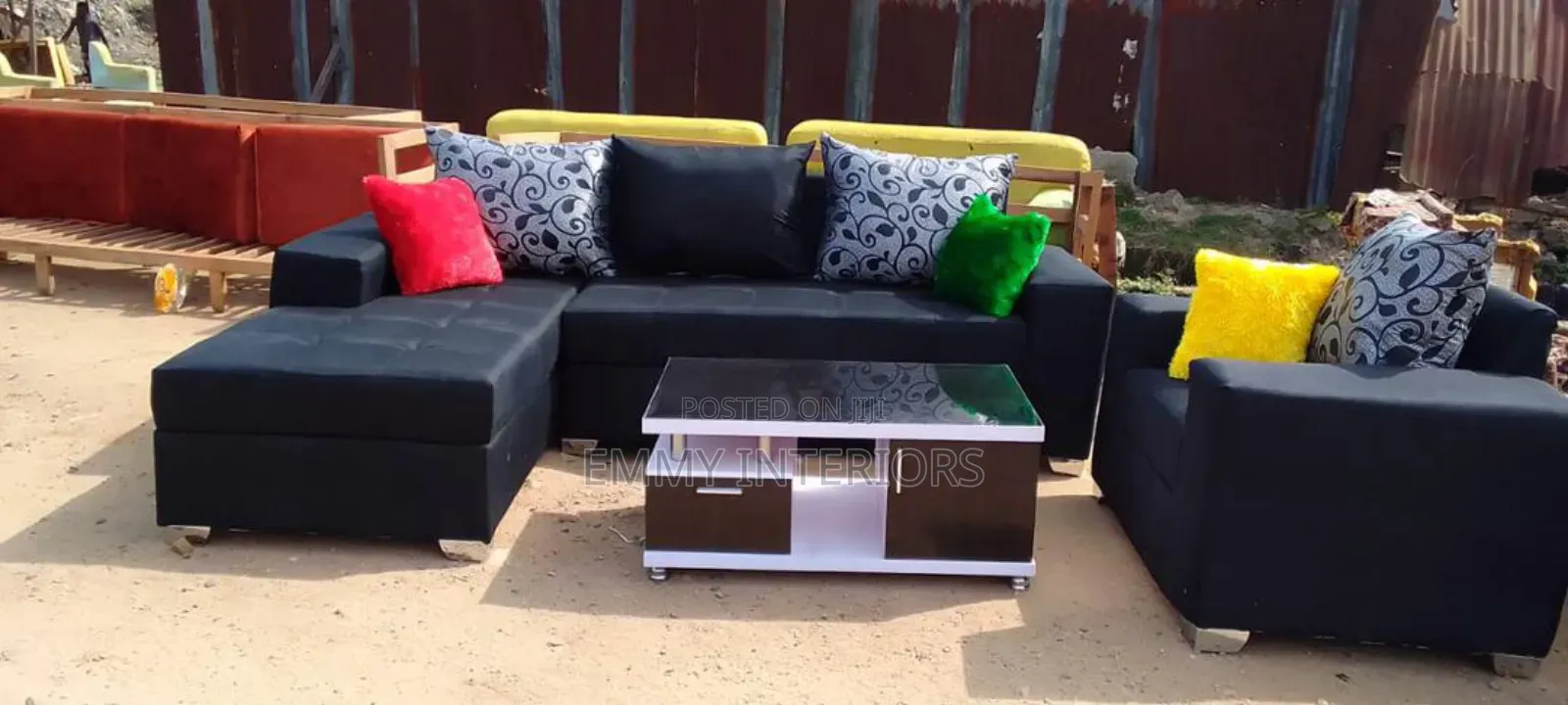 Living Room L Shaped Fabric Sofa With Center Table