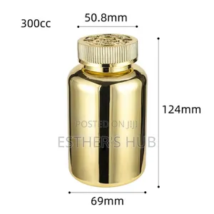 Empty Plastic Container Gold 250ml Pills or Capsules