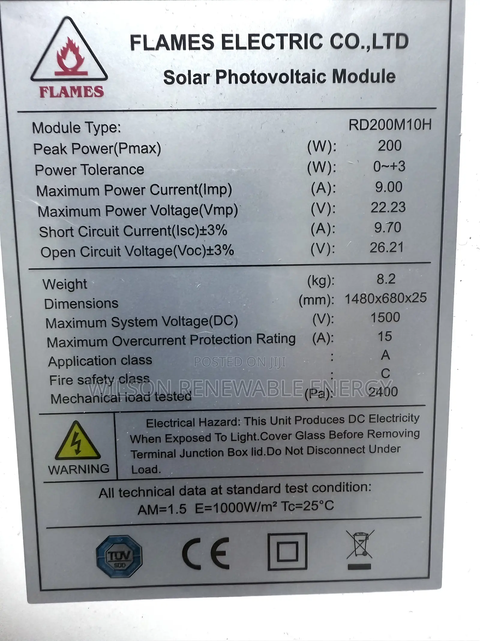 200w Flames Mono Crystalline Solar Panel