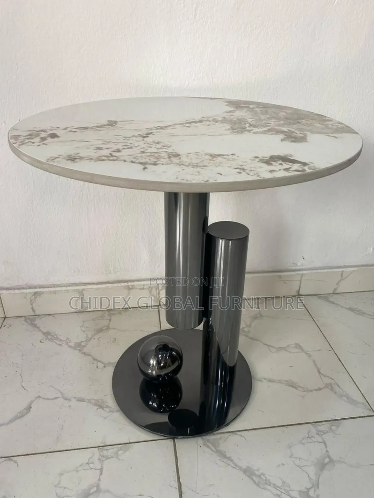 Marble Side Stool With Steel Base