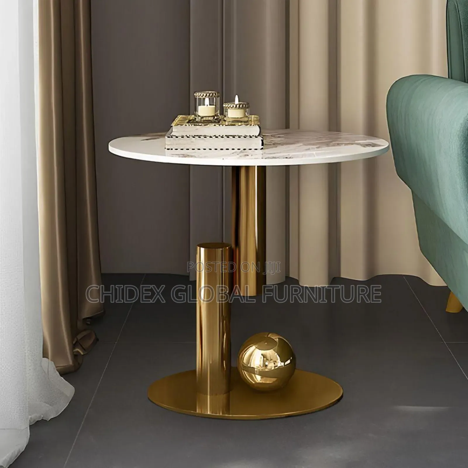 Marble Side Stool With Steel Base