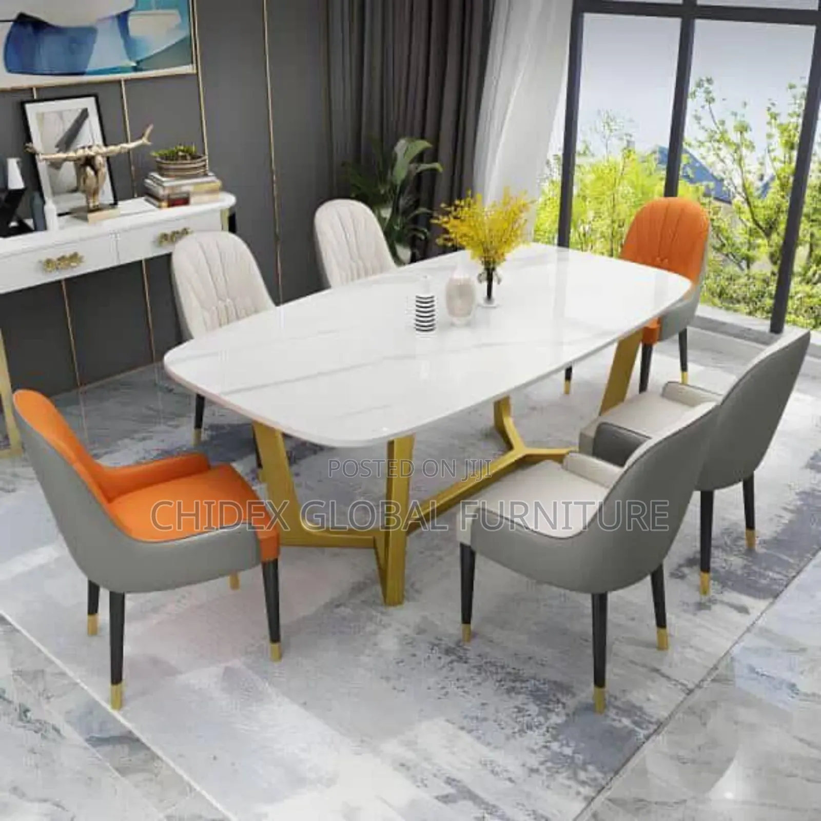 Unique Marble Dining Table Set With Leather Chairs