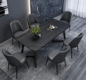 Unique Marble Dining Table Set With Leather Chairs