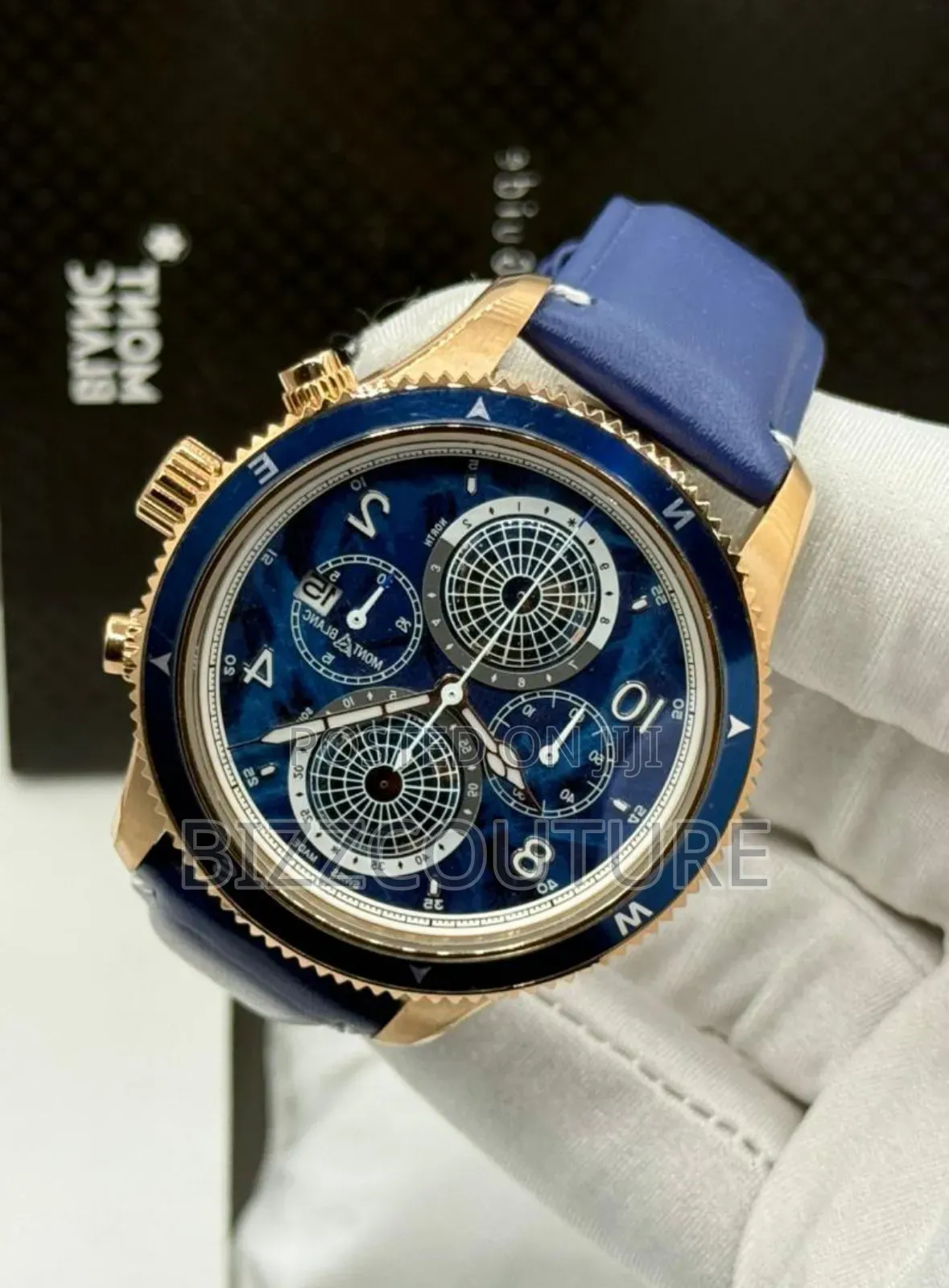 Original Mont Blanc Blue Genuine Leather Strap, Quartz Watch