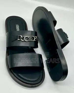 Roberto Cavali Leather Black Slipers 40-46