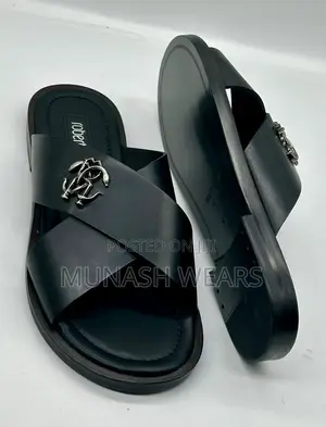 Roberto Cavali Leather Black Slipers 40-46