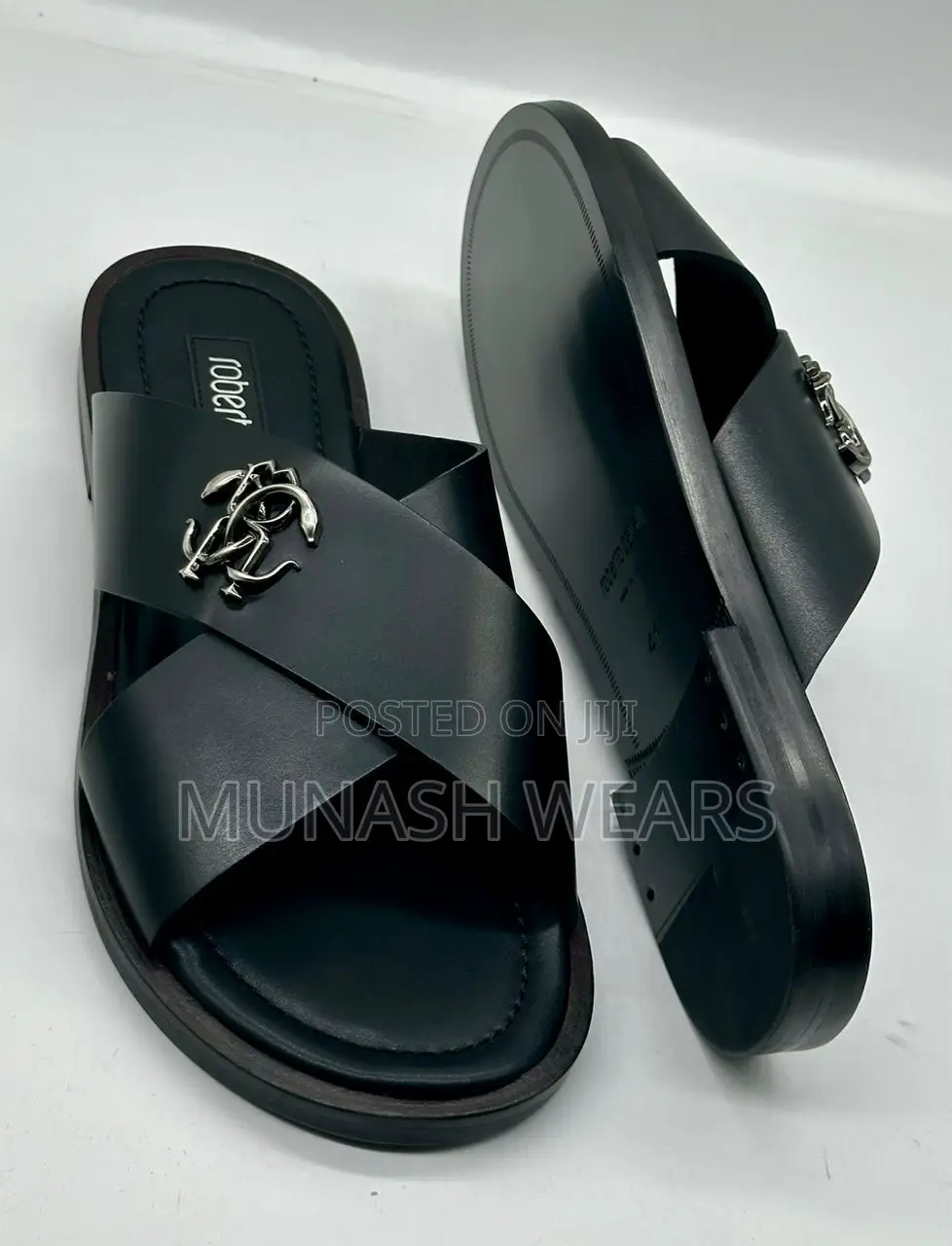 Roberto Cavali Leather Black Slipers 40-46