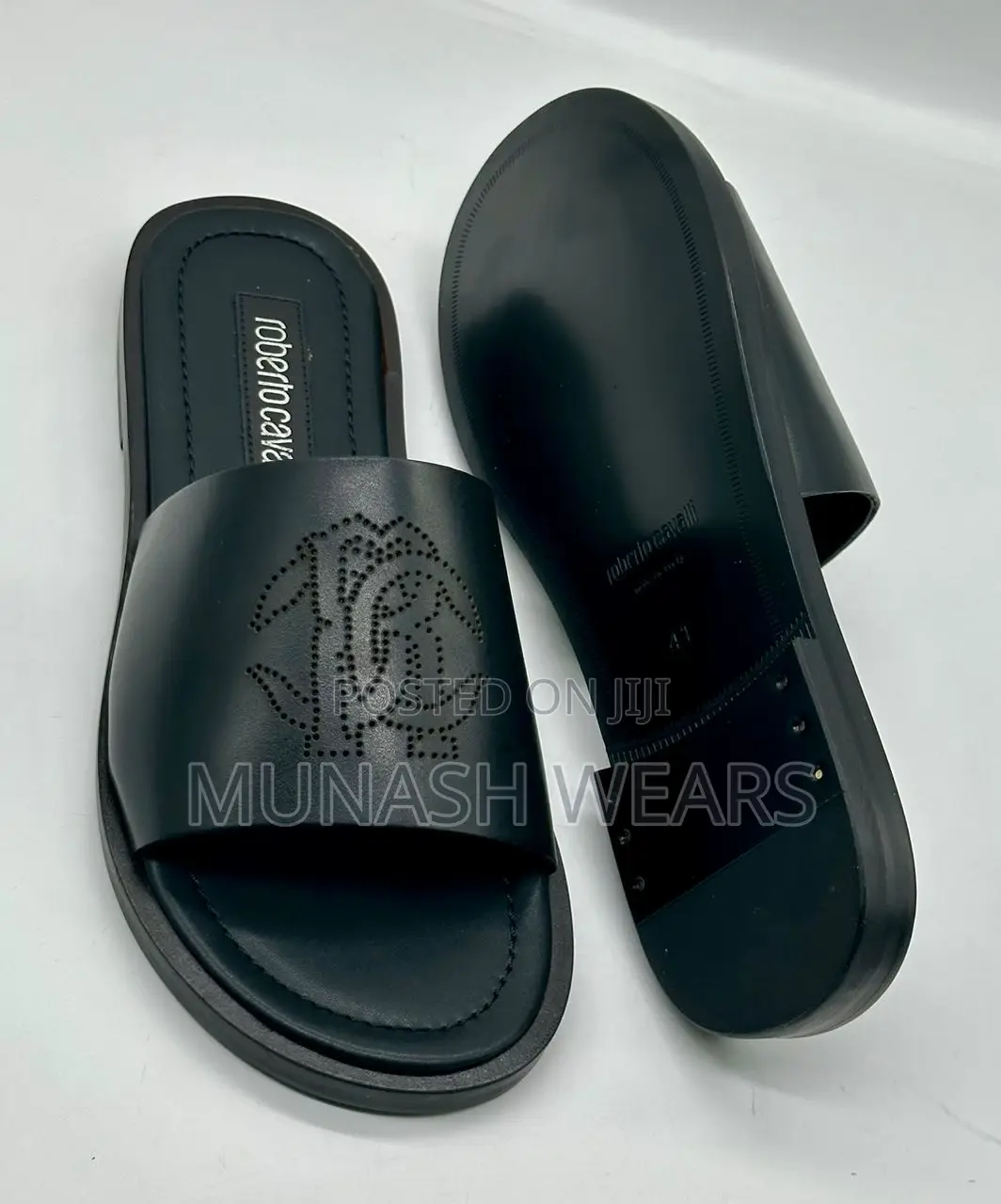 Roberto Cavali Leather Black Slipers 40-46