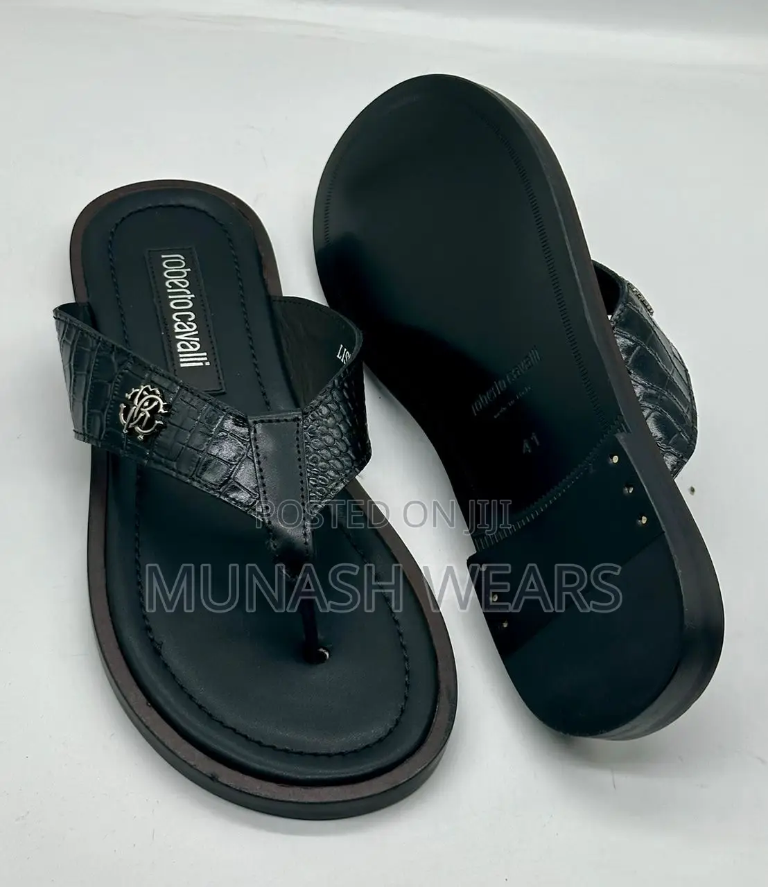 Roberto Cavali Leather Black Slipers 40-46