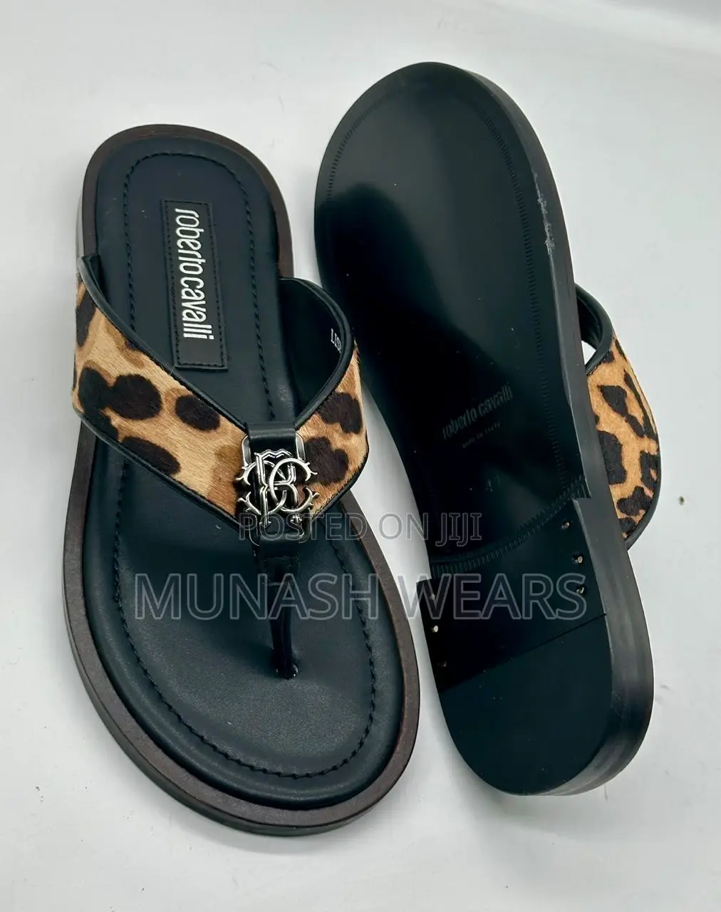 Roberto Cavali Leather Black Slipers 40-46