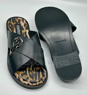 Roberto Cavali Leather Black Slipers 40-46