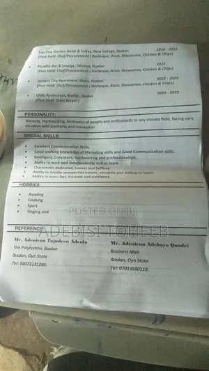 Application For The Post Of Grill Chef