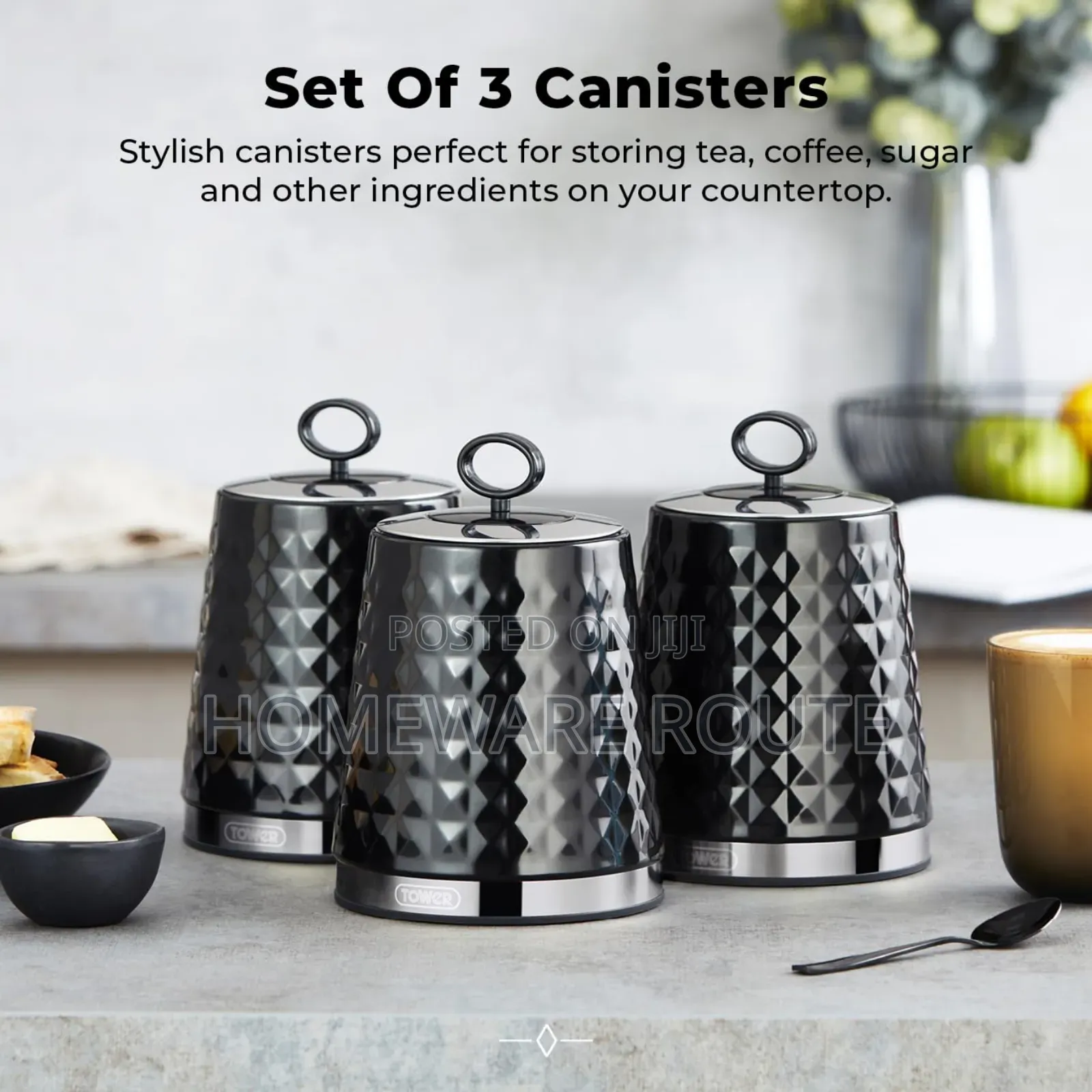 Tower Solitaire Black 3 Piece Canister Set