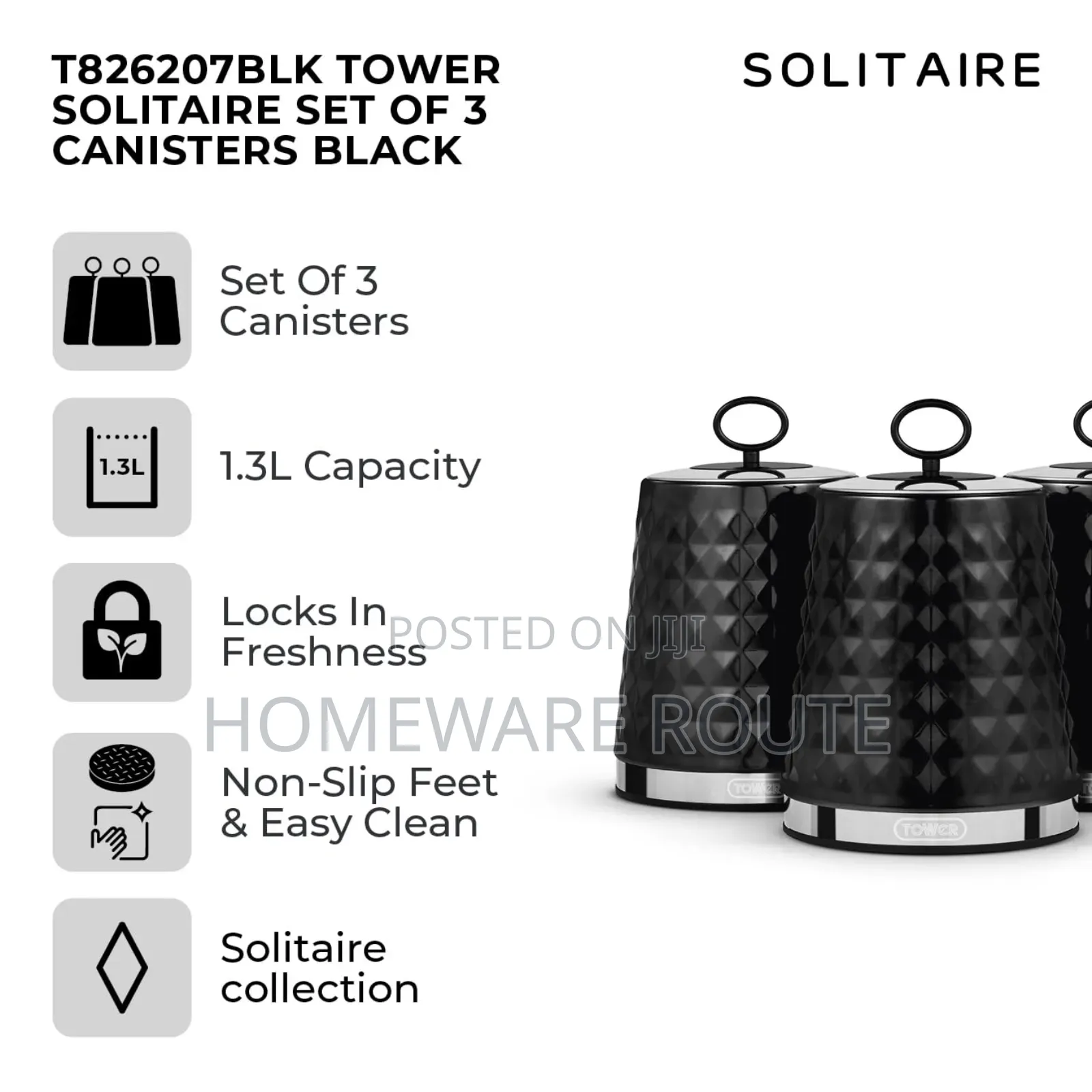 Tower Solitaire Black 3 Piece Canister Set