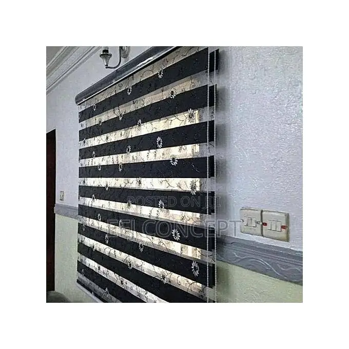 Day And Night Window Blind - Lovely Black Background Floral Design