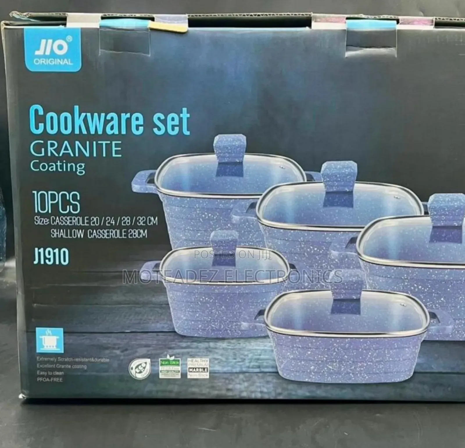 Jio Original 10pcs Square Shape Non Stick Granite Cookware Set