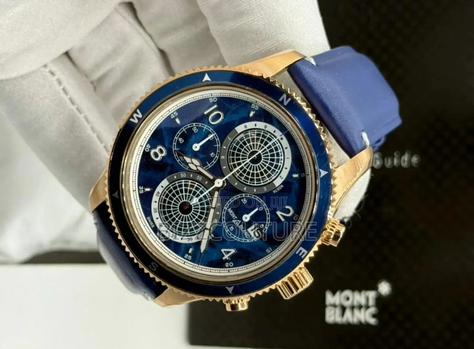 Original Mont Blanc Blue Genuine Leather Strap, Quartz Watch