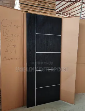 Black Wooden Room Door With Line Design