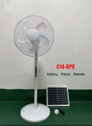 16" Solar Standing Fan With Panel and Bulb