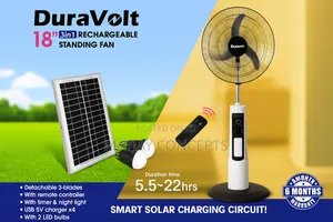 Duravolt 18-Inch 3-in-1 Solar Rechargeable Standing Fan-Panel+2-Bulbs