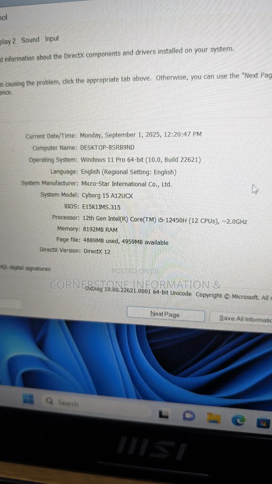 Laptop MSI Cyborg 15 8GB Intel Core i5 SSD 512GB