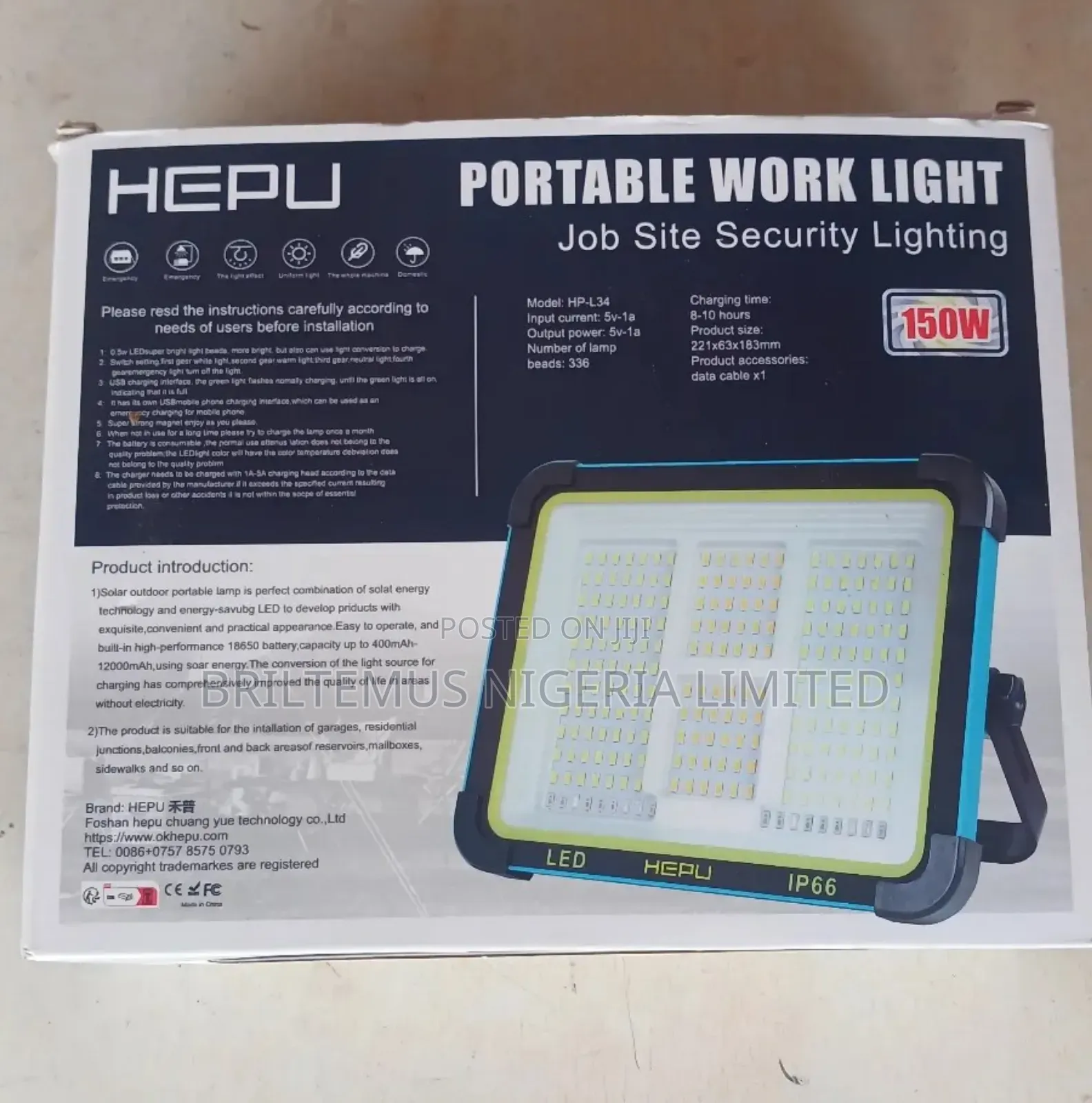 Hepu Portable Solar Work Light 150w