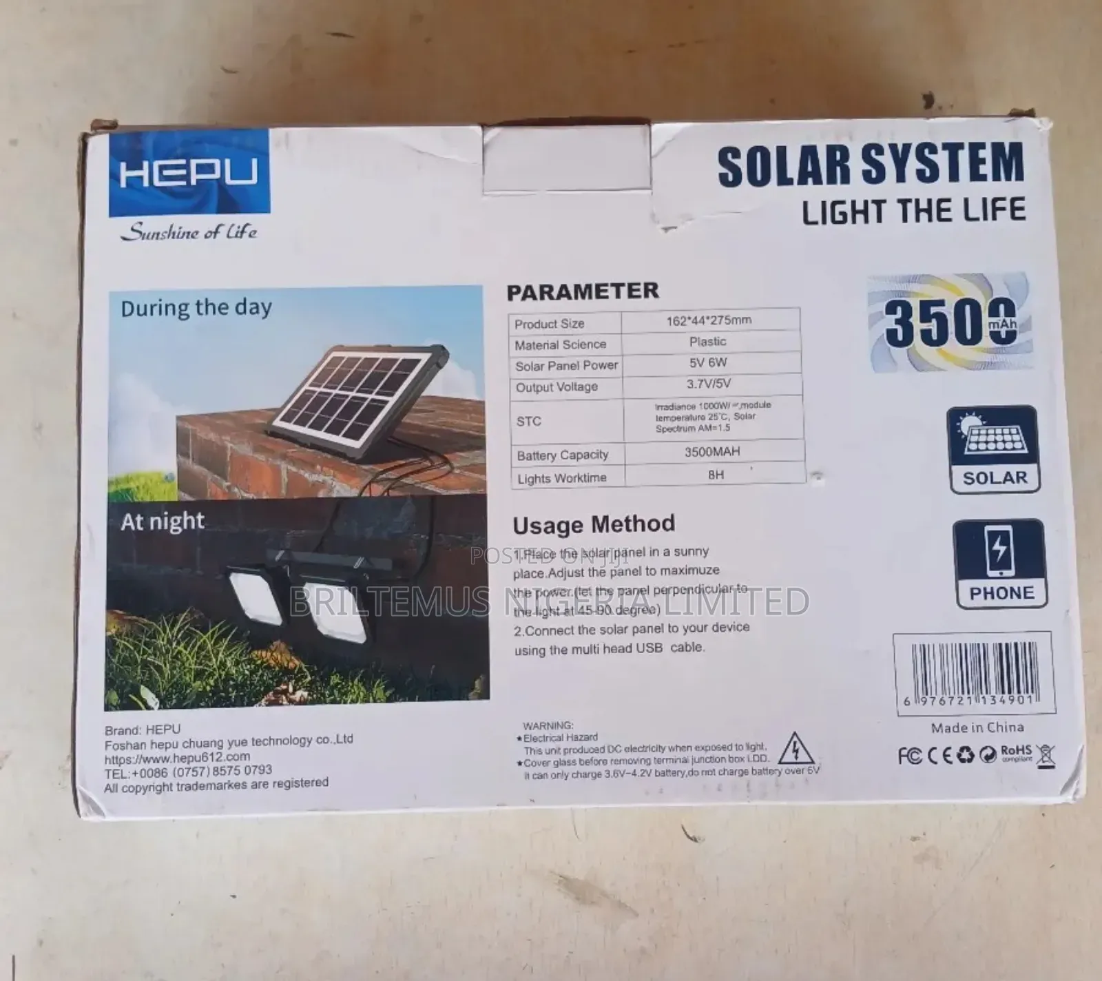 Hepu Solar System Lighting 3500mah With 2 Led Bulb