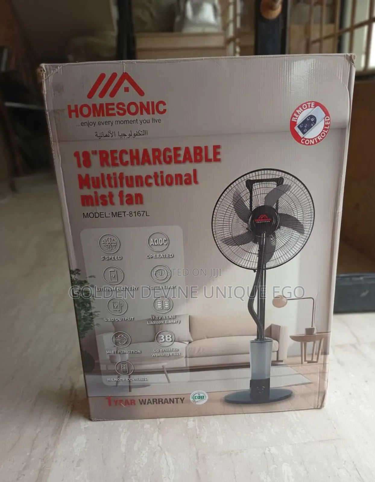 18" Multifunctional Rechargeable Mist Fan