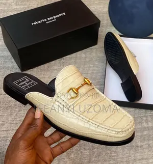 Roberto Serpentine Cream Color Leather Half Shoe