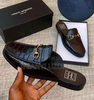 Roberto Serpentine Black Color Leather Half Shoe